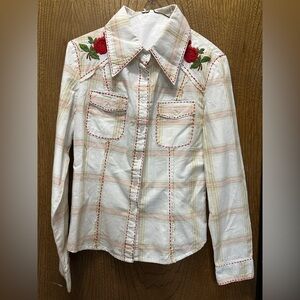 Vintage Jolie and Beau Red Rose Embroidered Western Stripe Blouse